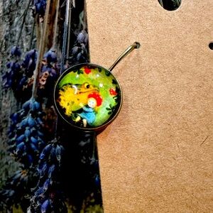 2/$15 cottagecore frog and fairy dangle bronze and glass earrings